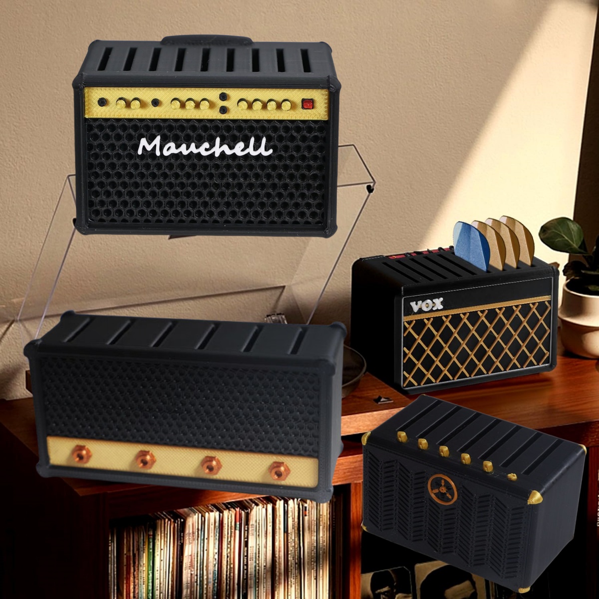 Musical Instrument Cajon - Gitarren-Plektrum-Halter, 3D-gedruckter Amp-Lautsprecher-Picks-Halter/Lautsprecher-Form-Design für Gitarristen und